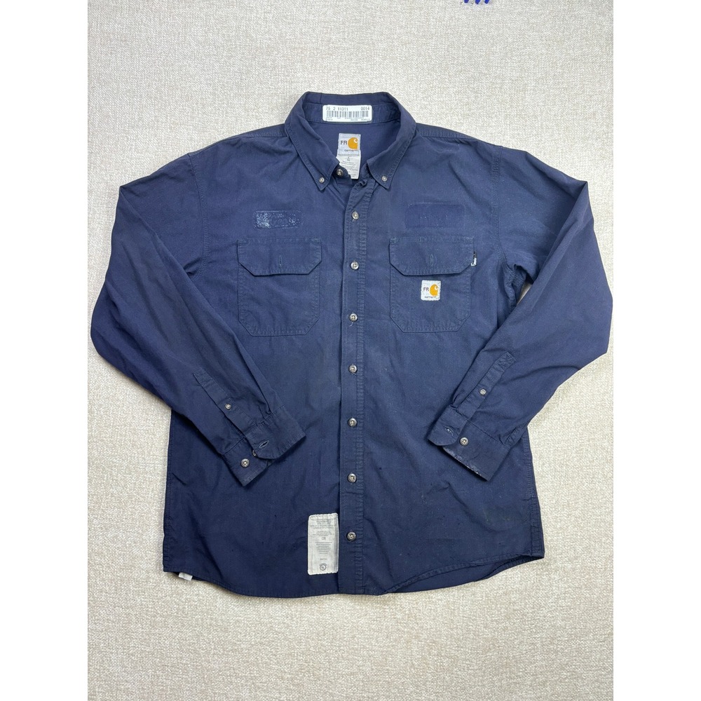 Carhartt FR Mens Navy Blue Flame Resistant Work Shirt L RG 101392-201 NFPA 2112